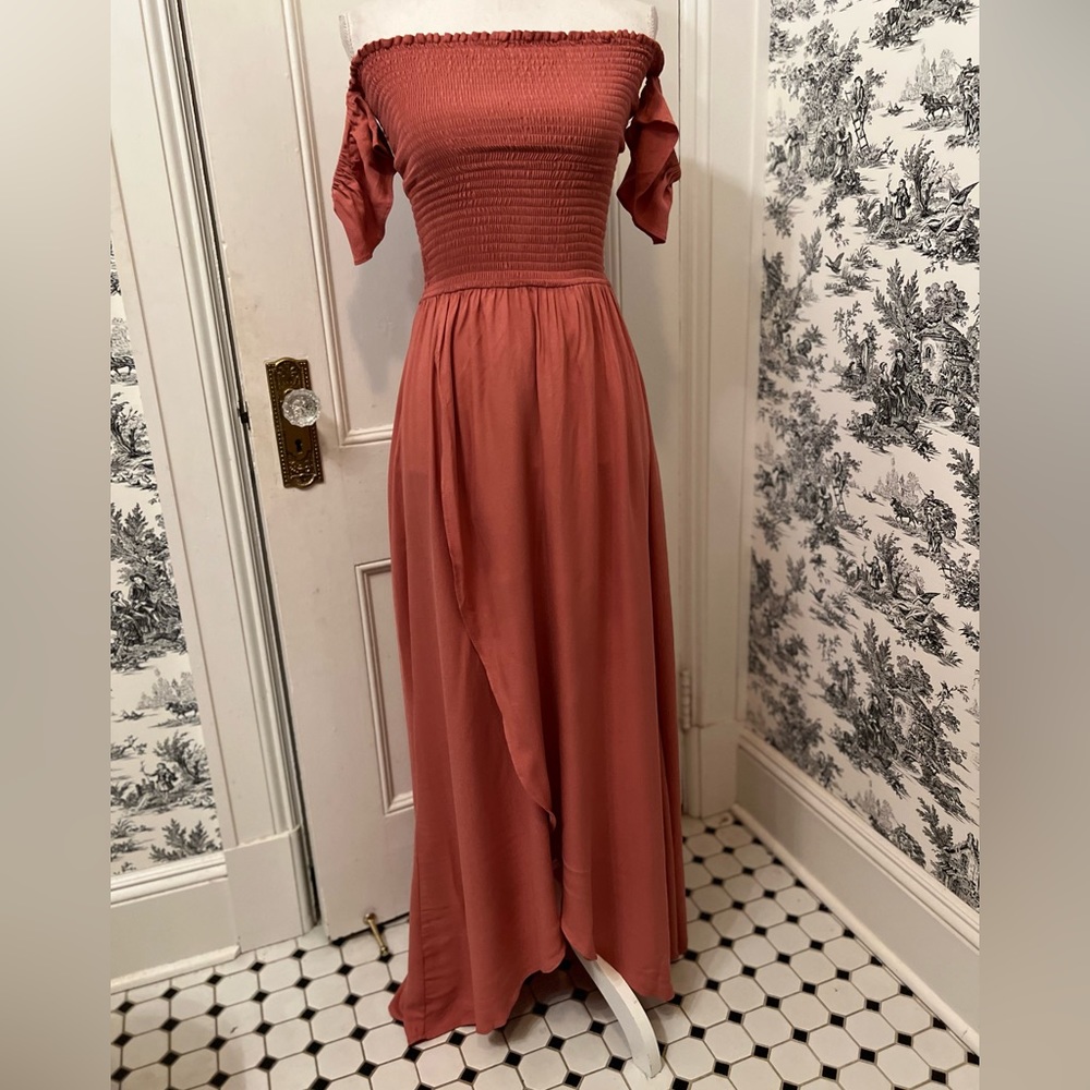 Young fabulous and broke women’s maxi dress sheared top short flutter sleeves XS